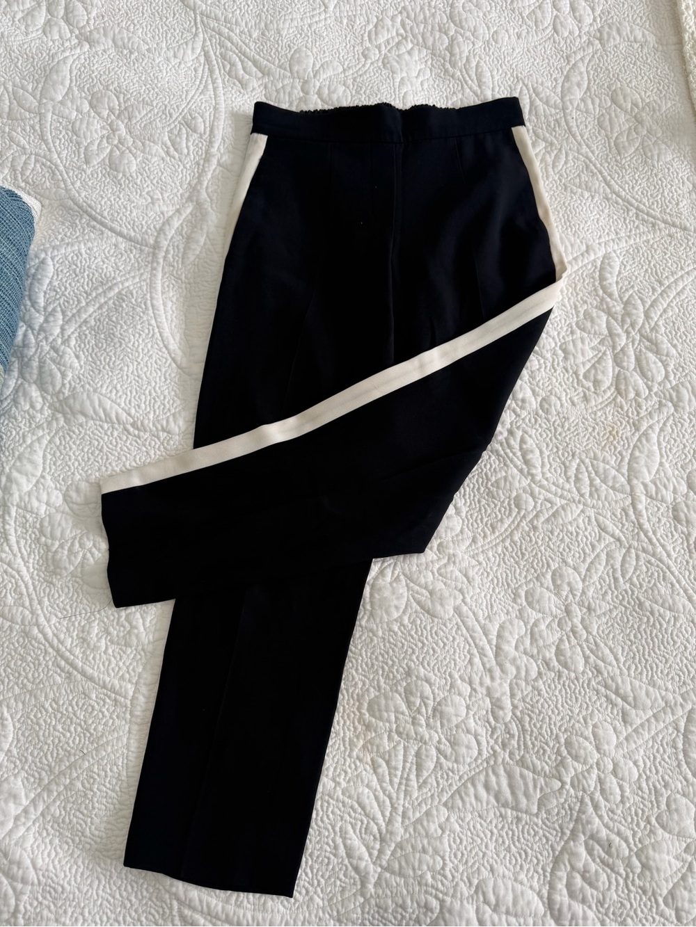 Aritzia Black Ankle Cropped Pants with White Side Stripe